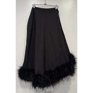 Catchall Ailani Black One Shoulder Feather Trim Mini Dress Evening Party Holiday